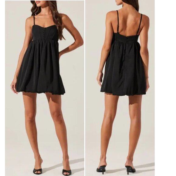 NWOT ASTR The Label  Bustier Bubble Hem Babydoll Dress in Black Size XL - Picture 1 of 8